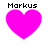 Four identical pixelated pink hearts with "Markus" text above each, arranged in a on white background