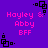 Purple background with pink text reading 'Hayley & Abby BFF' and black square-and-dot patterns in corners.
