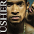 A 4x4 contact sheet of repeated frames showing a man with short hair and a beaded necklace against a blue background, with vertical text on the left side reading 'USHER.COM' in white letters.