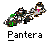A 4x3 contact sheet of pixelated animated frames showing a cartoon panther mascot in various poses and actions, with the text "Pantera" beneath each frame on a gray background.