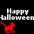 Red pixelated cat walks left to right beneath "Happy Halloween" text on black background with gray rectangle.