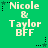 Green background with white text "Nicole & Taylor BFF" repeated in a , stars changing color and position across frames