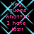 Pixelated text in pink reads "hey, guess what??? I hate laz!!" over a black background with cyan diamond-shaped lines.