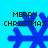 Four blue snowflakes on a cyan background with 'MERRY CHRISTMAS' text above each, arranged in a
