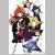 Pixelated static image of a character with red hair, dark clothing, and a yellowish chest piece, holding a sword-like object against a white background.