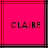 Two identical pink square with black lines display the name CLAIRE in pixelated text