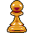 Pixelated golden chess pawn with a smiling face, white eyes, and maroon mouth on a gray background.