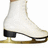A 4-frame contact sheet of a white ice skate with black heel and gold blade on cyan background, each frame showing the same static image of the skate boot and blade.
