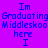 Pixelated blue text on purple background reads "Im Graduating Middleskoo here I" in two identical vertical with no visible animation changes