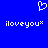Blue background with white pixelated heart symbol above two identical lines of text reading iloveyou* in lowercase.
