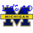 Blue 'LETS GO' text above a large dark blue M with yellow outline and 'MICHIGAN' banner, transitioning to 'BLUE' text while retaining the M and banner.