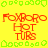 Yellow background with green pixelated border shapes, red text reading 'FOXBORO HOT TURS' repeated in a pattern, and a gray rectangular area on the right side