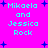 Pixelated text 'Mikaela and Jessica Rock' repeated in a pattern on a bright pink background with blue star symbols
