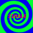 Four identical spiral patterns with alternating blue and green rings, each containing red text reading "SINGLE" in pixelated font.
