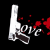 Pixelated static icon showing a white handgun with red blood splatters and the word "love" in stylized text against black background.