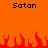 Pixelated orange background with red flames at the bottom and "Satan" text in black on both sides.