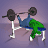 Animated sequence of a person in green pants and blue shirt lifting weights on a bench press, showing motion from lowering to raising the barbell.