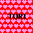 Red background filled with repeating pink heart shapes, overlaid with four instances of the text 'TORI' in black pixelated font.