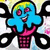 Pixelated cartoon character with blue body, pink eyes, and yellow-green hair holding a pink ice cream cone in a winking pose.