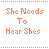 A 2x2 contact sheet of four animated frames showing pixelated orange text on white backgrounds with pink dotted borders and horizontal lines, displaying variations of the phrase "She Needs To Hear Shes Beautiful".