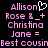 Pixelated pink text on black background with a white heart symbol above 'Allison' in the left , repeated across two