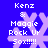 Blue background with four identical pixelated purple snowflakes, each overlaid with white text reading "Kenz & Maggie Rock Ur Sox!!!!!".