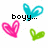 Pixelated heart-shaped icons in cyan, pink, and green surround fragmented text phrases on a white background with gray corner.