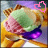 A pixelated ice cream cone with green and pink scoops held in a waffle cone, featuring an animated heart outline changing color across frames.