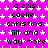 A static image with a bright pink background covered in white star patterns, displaying repeated text phrases in black pixelated font.
