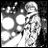 Pixelated grayscale image of a character with long hair holding a circular object, next to text reading "Anime IM" and "com" on a black background.