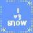 Blue background with white pixelated snowflakes and dashed lines forming a , featuring four identical sections each containing 'snow' text and heart symbols