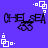 Pixelated icon with blue background, black text, and white geometric shapes, showing animation of white shapes moving vertically.