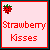 A contact sheet of 18 animated frames showing a static pink icon with red text "Strawberry Kisses" and a strawberry graphic, where the word "Strawberry" alternates between red and black lettering across frames.