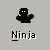 Pixelated black ninja figure with white eyes and outstretched arms above the word 'Ninja' on a gray background.