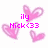 Pixelated pink hearts surround bright magenta text reading 'ily Nick<33' on a white background.