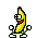 Pixel art animation of a banana-shaped character with green limbs and red mouth in various poses across 8 frames.