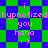 Pixelated text and emoticon on a green and blue checkered background with shifting diamond pattern.