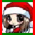 Pixelated static icon of a cartoon character wearing a red Santa hat with white trim, set against a green and red border background.