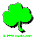 Green four-leaf clover icon with black outline, displaying sequential animation frames showing rotation and shape distortion.