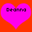Two bright pink hearts on a solid red background, each containing the text 'Deanna' in black pixelated font.