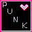 Pixel art icon with black background, pink border, and colorful text spelling "PUNK" alongside a pixelated heart symbol.