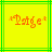 Yellow background with green border, orange pixelated text 'Pudge' and asterisks on both sides
