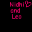 Pixelated pink text on black background reads "Nidhi and Leo" with a heart symbol replacing the 'i' in Nidhi.