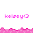 Pixelated pink text 'kelsey<3' repeated across white background with jagged pink borders, some instances partially obscured by gray overlay.