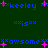 Pixelated text and pink stars on dark green background with repeated phrases 'keele', 'is', and 'awsome' in blue, some letters partially obscured.