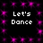 A 4-frame animated contact sheet showing a repeating pattern of 'Let's Dance' text with pink pixelated sparkles on black background, arranged in a 2x2 grid layout.