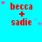 Red text 'becca + sadie' on cyan background with pink and purple stars, stars move across frame.