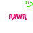 Green pixelated heart symbol above two pink 'RAWWR' text blocks on white background.