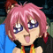 Pixelated anime character with pink hair and blue eyes in a sequence of facial expressions.