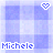 Two side-by-side pixelated images of a blue checkered background with heart icons and the name "Michele" in stylized text.